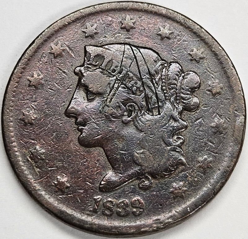 1839 Booby Head Large Cent . . . . VF scratches reverse hit