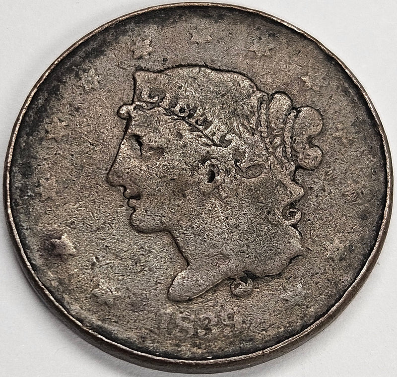 1839 Booby Head Large Cent . . . . Very Good