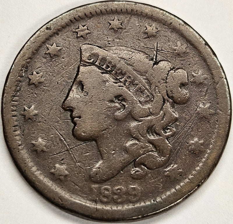 1839 Head of 38 Large Cent . . . . VG light scratches
