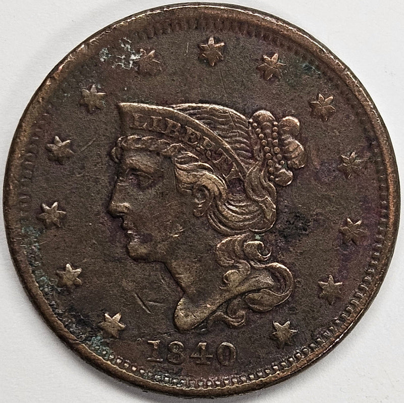 1840 Small Date Braided Hair Large Cent Extremely Fine