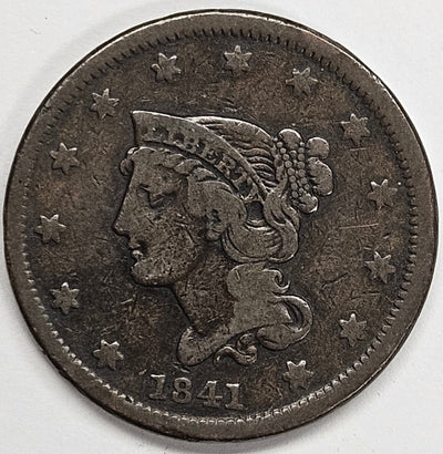 1841 Braided Hair Large Cent Very Fine