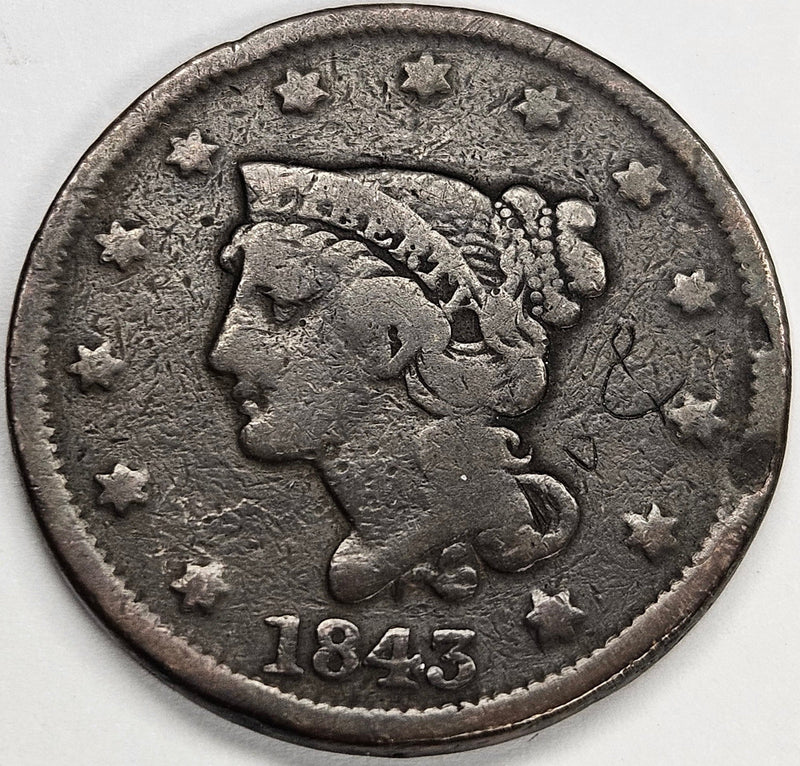 1843 Petite Head Small Letters Braided Hair Large Cent . . . . Fine