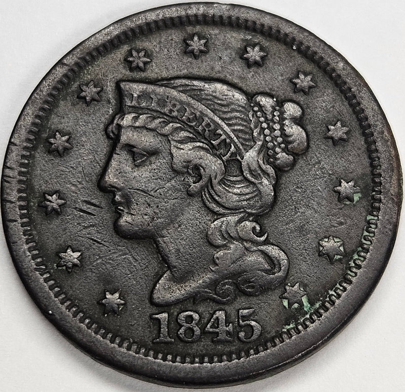 1845 Braided Hair Large Cent . . . . VF/XF