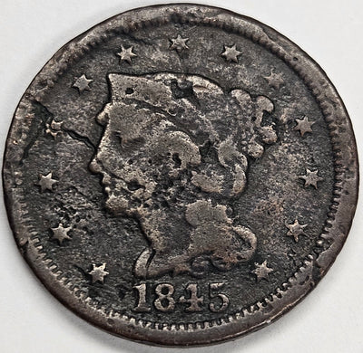 1845 Braided Hair Large Cent Fine rim hits