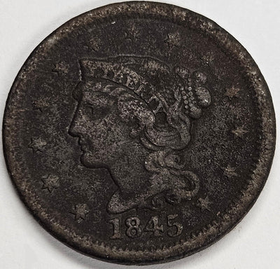 1845 Braided Hair Large Cent VF corroded