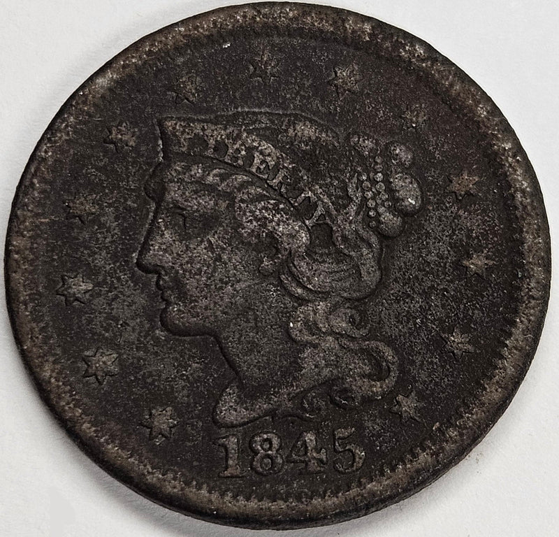 1845 Braided Hair Large Cent VF corroded