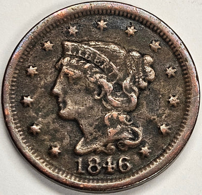 1846 Small Date Braided Hair Large Cent Very Fine