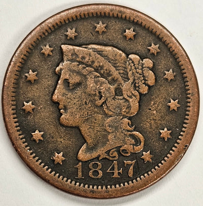 1847 Braided Hair Large Cent Very Good