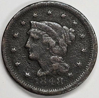 1848 Braided Hair Large Cent Fine badly corroded