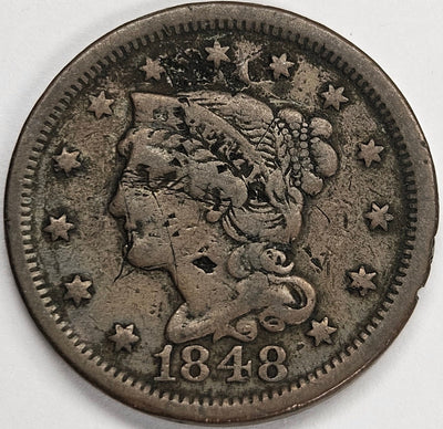 1848 Braided Hair Large Cent Fine pitting