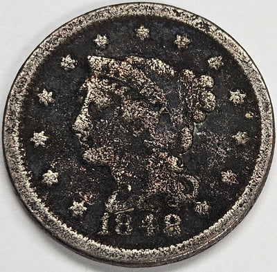 1848 Braided Hair Large Cent Good corroded