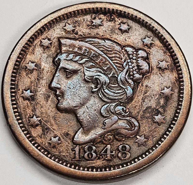 1848 Braided Hair Large Cent . . . . XF light scratches