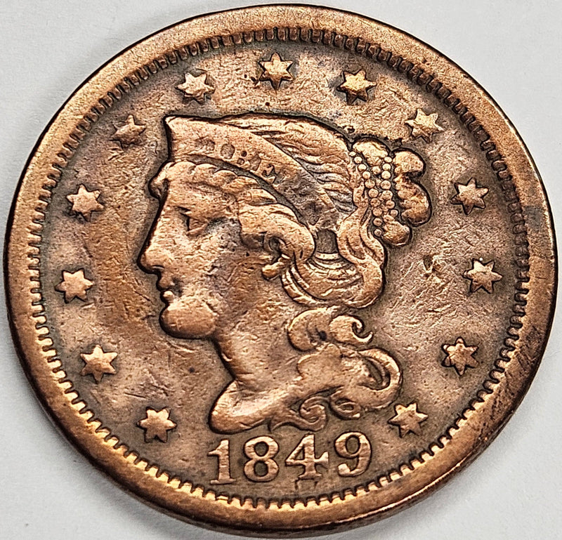 1849 Braided Hair Large Cent . . . . Very Fine