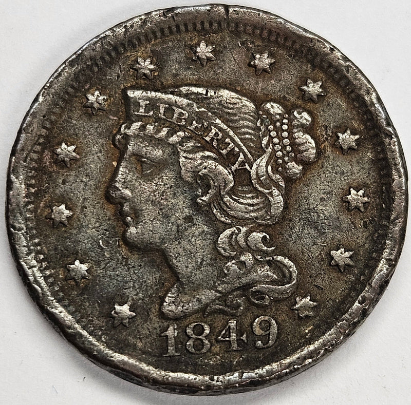1849 Braided Hair Large Cent XF many rim hits