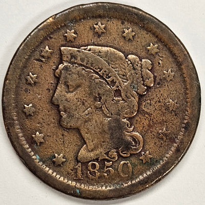 1850 Braided Hair Large Cent Very Fine