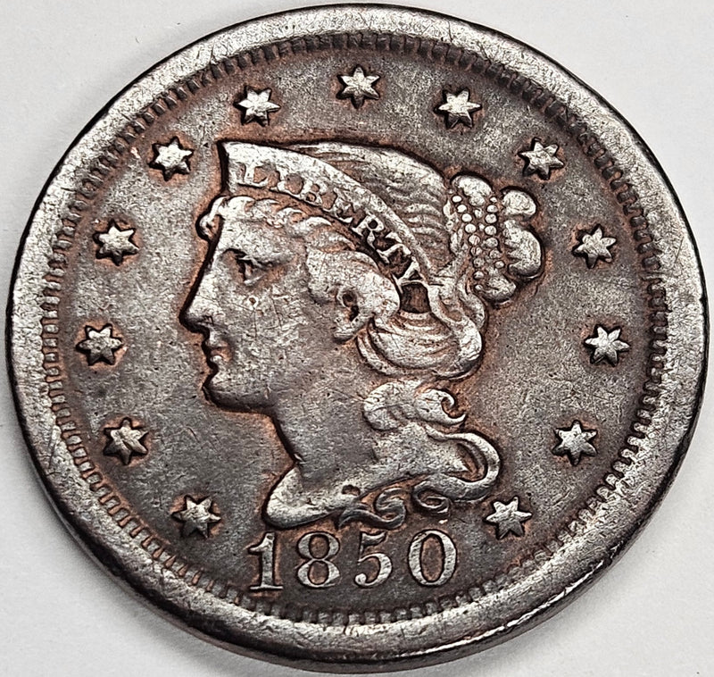 1850 Braided Hair Large Cent . . . . VF/XF