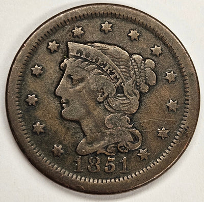 1851 Braided Hair Large Cent Fine