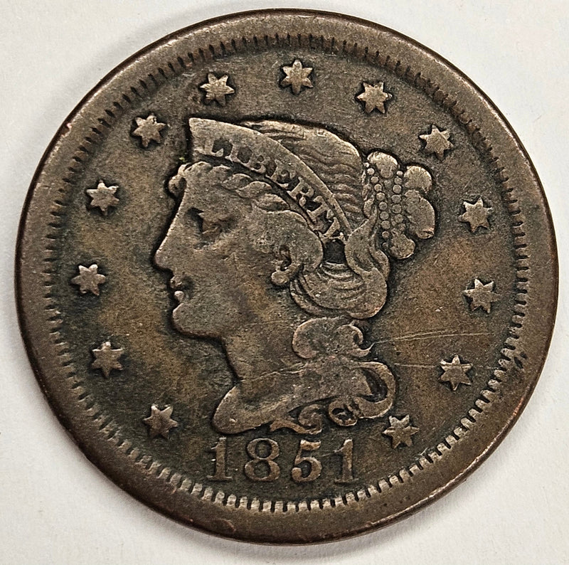 1851 Braided Hair Large Cent Fine