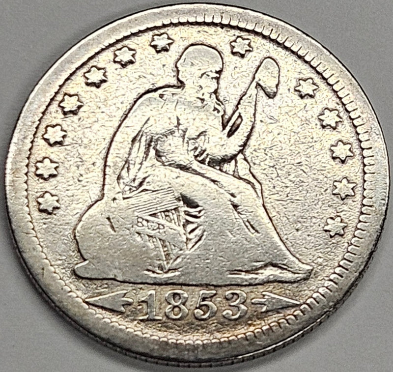 1853 Arrows/Rays Seated Liberty Quarter . . . . VG polished