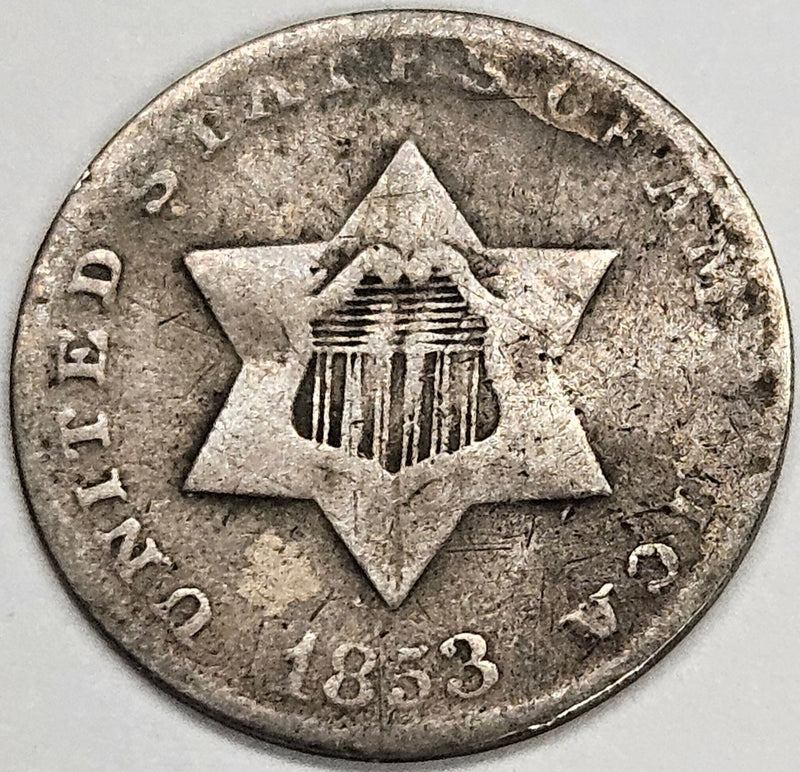 1853 Silver Three Cent Piece . . . . Very Good