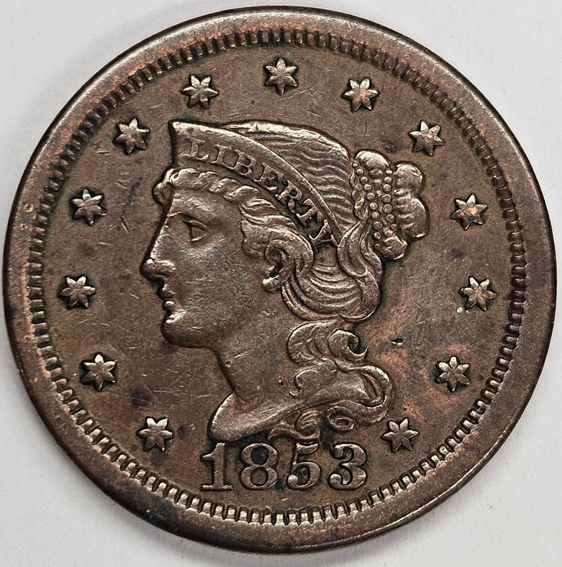 1853 Braided Hair Large Cent XF/AU