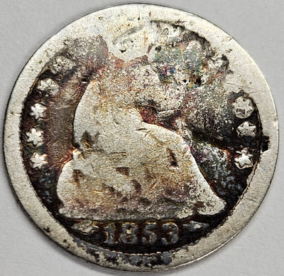 1853-O Arrows Seated Liberty Half Dime Good plugged hole
