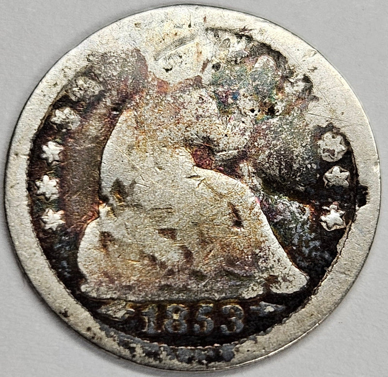 1853-O Arrows Seated Liberty Half Dime Good plugged hole