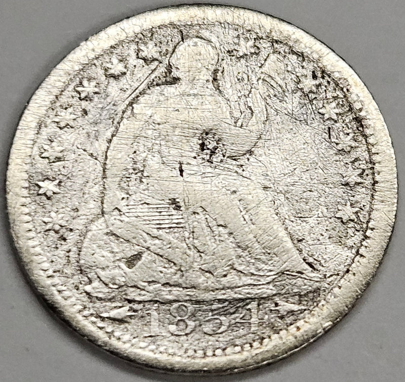 1854 Arrows Seated Liberty Half Dime . . . . Fine very rough
