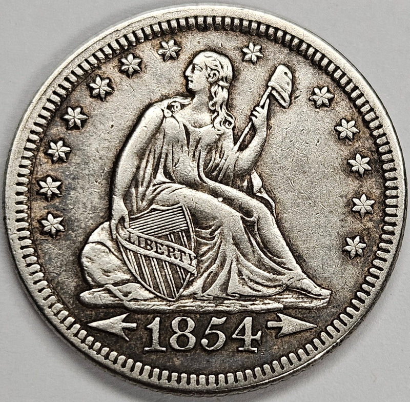 1854 Arrows Seated Liberty Quarter Choice About Uncirculated