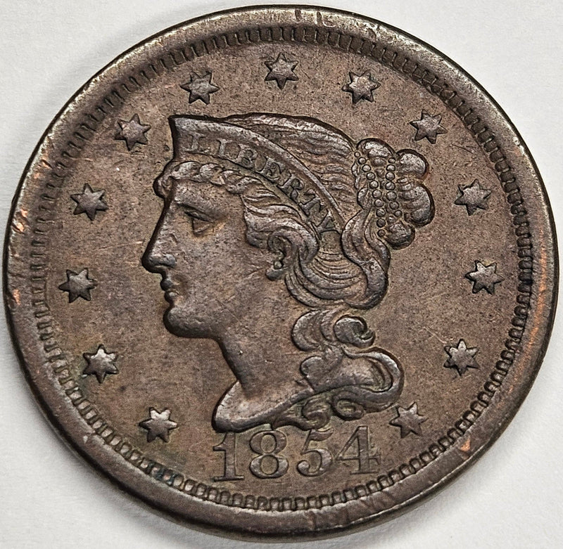 1854 Braided Hair Large Cent XF/AU