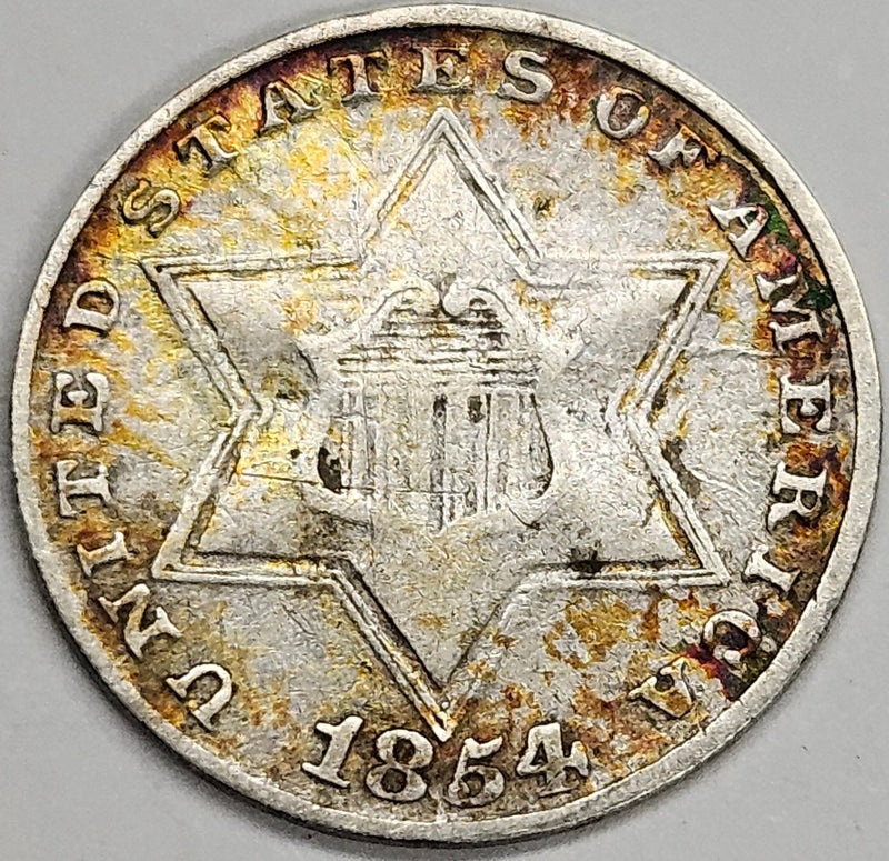 1854 Silver Three Cent Piece Very Fine