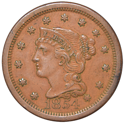 1854 Braided Hair Large Cent Select Uncirculated Brown
