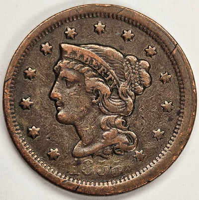 1855 Upright 55 Braided Hair Large Cent Very Fine