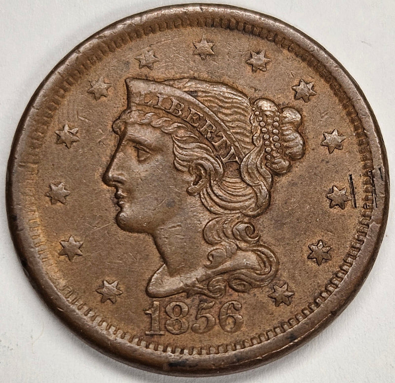 1856 Slant 5 Braided Hair Large Cent Uncirculated obverse hits