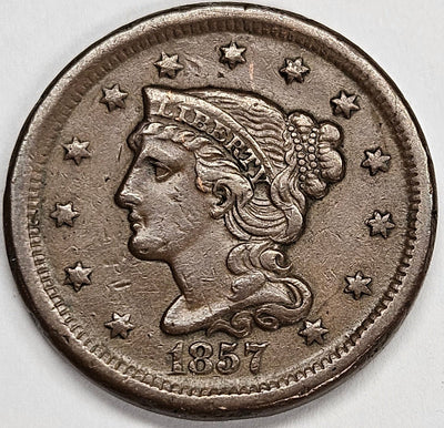 1857 Small Date Braided Hair Large Cent XF/AU