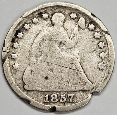 1857 Seated Liberty Half Dime Good surface issue