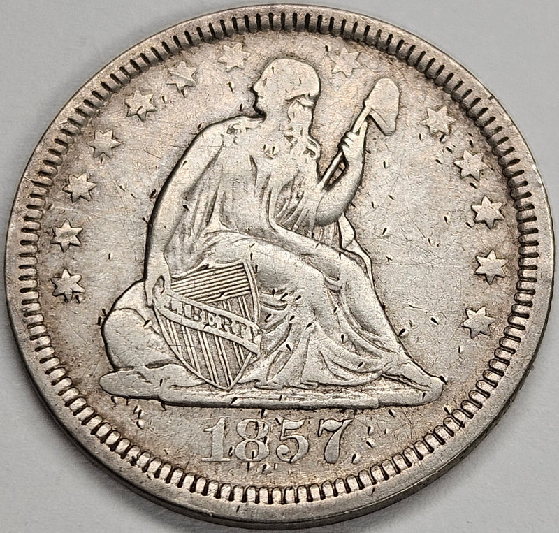 1857 Seated Liberty Quarter . . . . XF many tiny hits