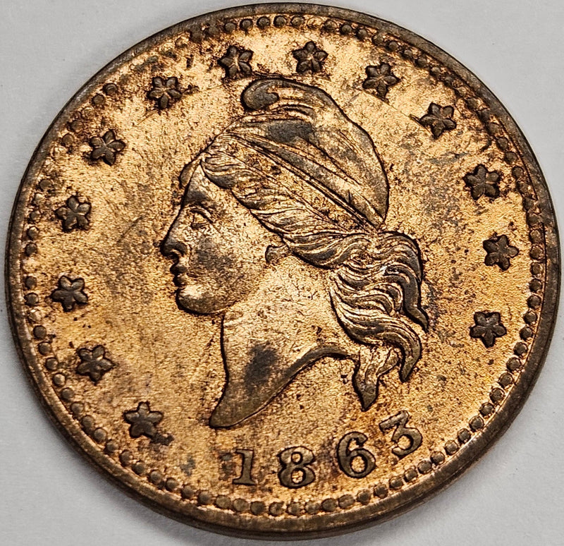 1863 Army Navy Civil War Token . . . . Choice BU Red