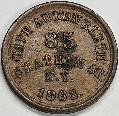1863 Cafe Autenrieth NY Civil War Token Choice About Uncirculated