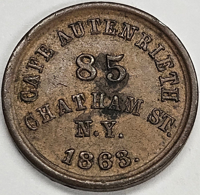 1863 Cafe Autenrieth NY Civil War Token Choice About Uncirculated