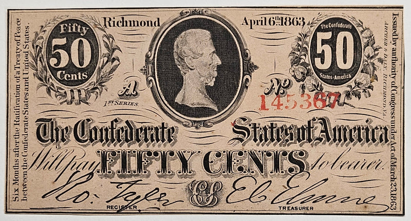 50c 1863 Confederate Note T-63 . . . . Choice Crisp Uncirculated