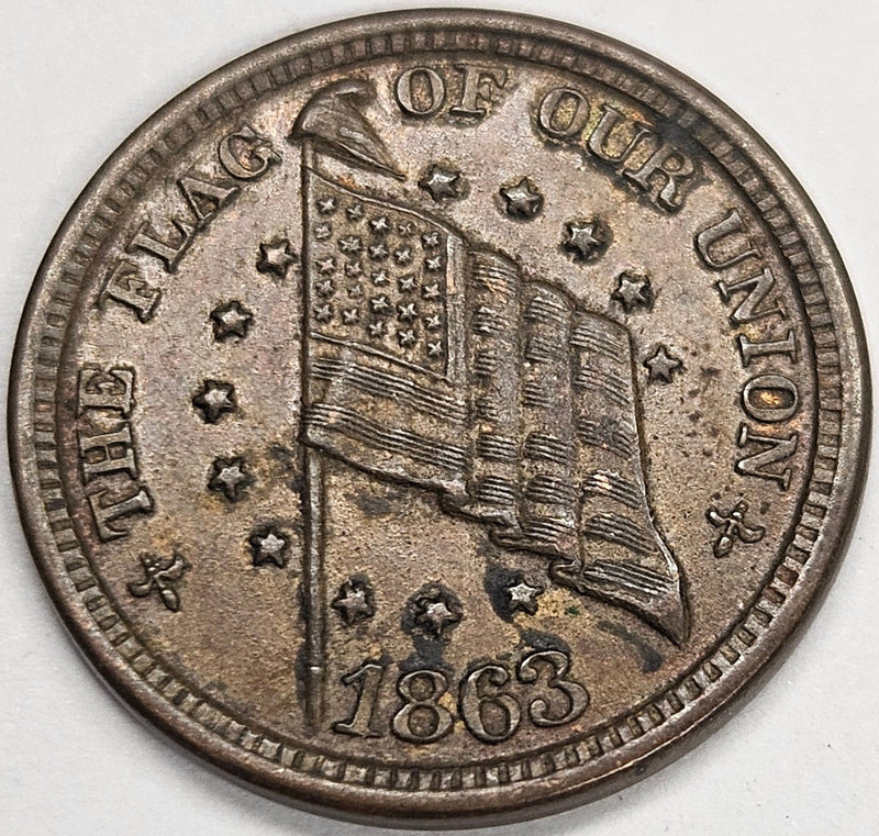 1863 Flag Shoot Him On The Spot Civil War Token . . . . Choice Uncirculated Brown