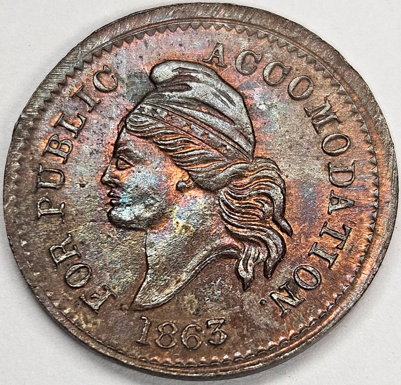 1863 Patriotic Civil War Token . . . . Select BU Red