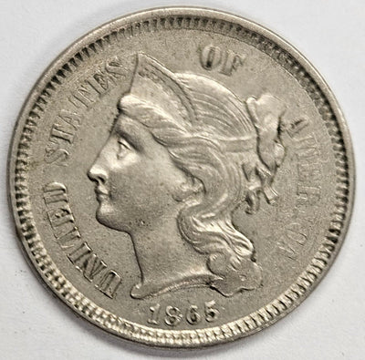 1865 Nickel Three Cent Piece Select Brilliant Uncirculated