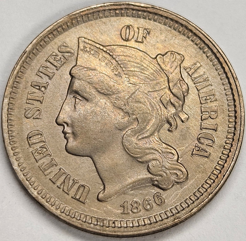 1866 Nickel Three Cent Piece . . . . Choice Brilliant Uncirculated