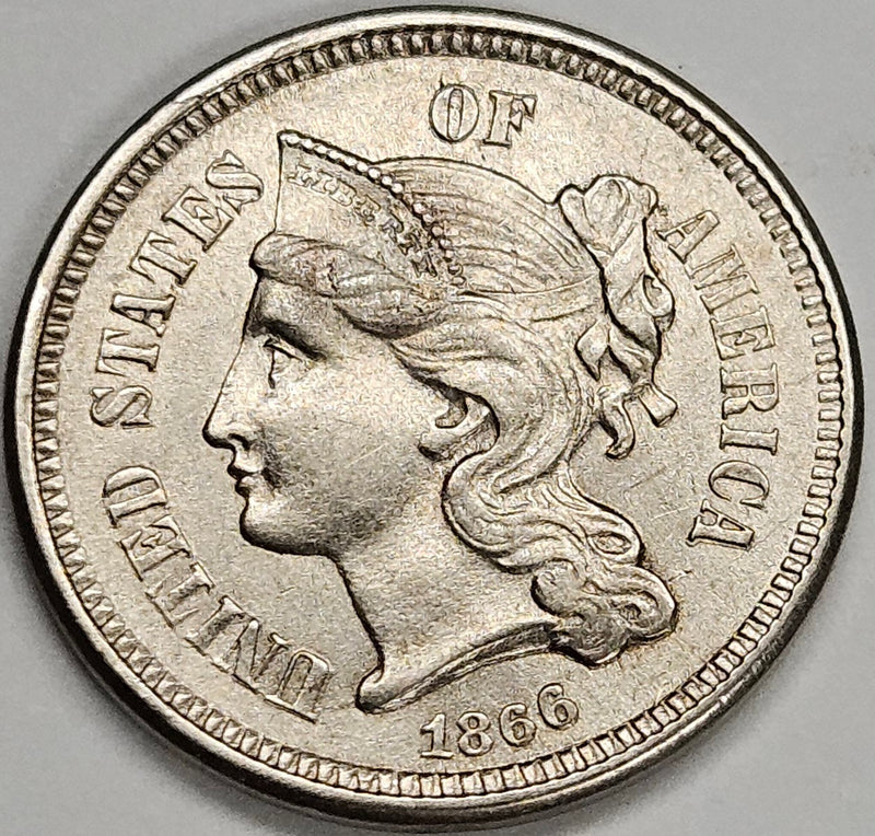 1866 Nickel Three Cent Piece . . . . Select Brilliant Uncirculated