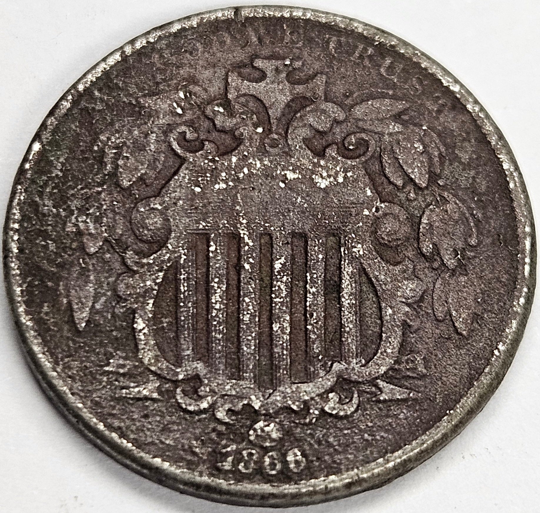 1866 Rays Shield Nickel Good dark – Mount Vernon Coin
