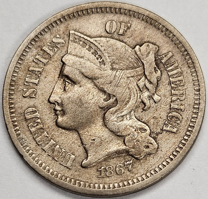 1867 Nickel Three Cent Piece . . . . Very Fine