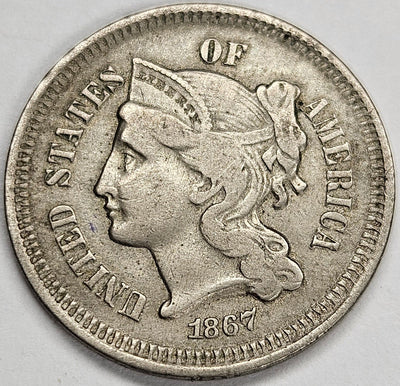 1867 Nickel Three Cent Piece XF/AU