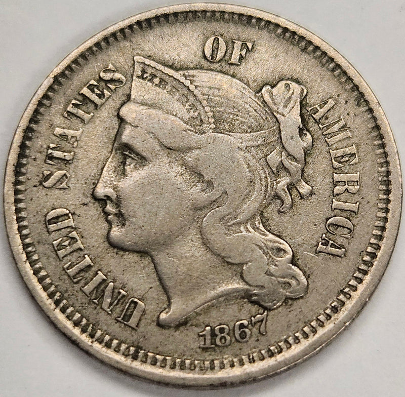 1867 Nickel Three Cent Piece . . . . Extremely Fine